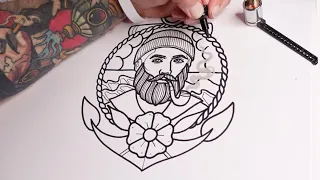 Simple Method for How to Draw Out a Tattoo Design of an Old School Sailor