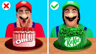 Mario vs Luigi - RED VS GREEN Food Challenge! *Eating Only 1 Color Snacks Challenge* by Gotcha!