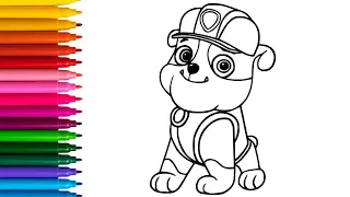 Drawing and coloring Rubble From Paw Patrol 🐶👮🏼‍♂️🐾💗 How To Draw Cute Dog Easy | Drawings For Kids