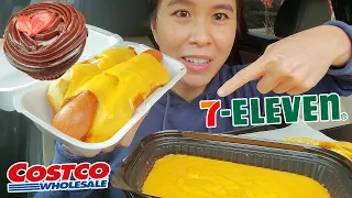 ASMR 7 ELEVEN CHILI CHEESE HOT DOG + NACHOS & COSTCO VALENTINE'S CHOCOLATE CAKE CAR MUKBANG Rossikle