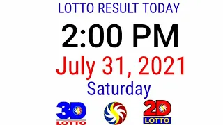 LOTTO RESULT TODAY July 31, 2021 2PM DRAW 2D 3D PCSO