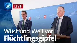 Vor Flüchtlingsgipfel: Pressekonferenz von Ministerpräsidenten Wüst und Weil