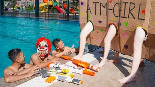 ATM GIRL PRANK UNDERWATER BATTLE Competition Nerf Guns Rescue Girl Nerf War