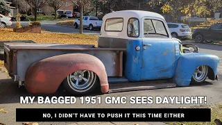 Bagged, LS Powered 1951 GMC First Start and Drive!