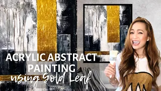 EASY ABSTRACT PAINTING TUTORIAL |ACRYLIC AND GOLD LEAF PAINTING TECHNIQUE  |SPEED PAINTING
