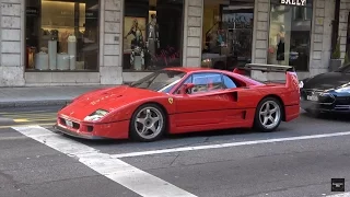 LOUD Ferrari F40 Start Up and Driving in Geneva