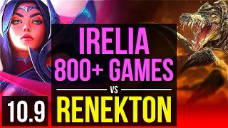 IRELIA vs RENEKTON (TOP) | 4 early solo kills, 800+ games, KDA 7/2/7, Dominating | KR Master | v10.9