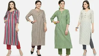 Latest Striped Lining Kurti Kurta Designs For Girls // Summer Wear Lining Kurti Ideas For Girls