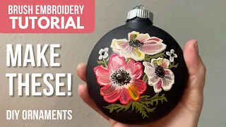 Painted Flower Christmas Ornament - How to paint flowers using brush embroidery techniques