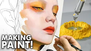 MAKING OIL PAINT from Scratch & Painting with it... SO SATISFYING!