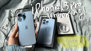 아이폰13프로 시에라블루 언박싱해요! iPhone13 Pro Sierra Blue Unboxing! | 처비캣 풀커버필름/엘라고 투명케이스