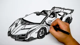 How to draw a car - Lamborghini Veneno - Step by step