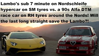GT7 Nordschleife comparison: Alfa Romeo 155 2.5 V6 TI '93 vs. Lamborghini Aventador LP750-4 SV '15