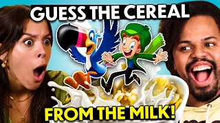 Guess The Cereal From The Milk Challenge! (Lucky Charms, Froot Loops, Cocoa Krispies)