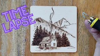 Mountain Cabin Wood Burning Time Lapse - SUPER Easy Beginner's Pyrography Project!