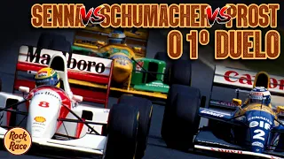 O PRIMEIRO DUELO entre SENNA, SCHUMACHER E PROST na F1