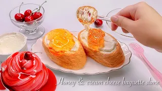 【ASMR】🥖ジャムバケット＆チェリーソーススライム🍒【音フェチ】Honey & cream cheese baguette slime 허니 & 크림 치즈 바게트 슬라임