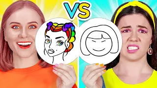 WHO DRAWS BETTER? || Fun Color Drawing Challenge! DIY Painting Hacks By 123 GO Like!