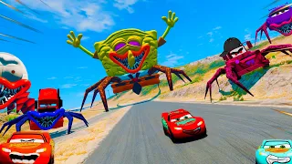 Lightning McQueen's Epic Escapes from Giant Spider Head Eater Monsters in BeamNG.Drive! Compilation!