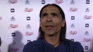 Zahn McClarnon chats on the "Fargo" red carpet for an Emmy voter FYC screening