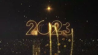 2023 New year animation on Black background - Golden 2023 Happy new year greeting