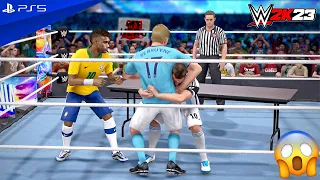 WWE 2K23 - Messi & Neymar vs Cristiano & Mbappe vs Haaland & De Bruyne - Elimination Tag Team Match