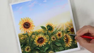 Sunflower Fields / Acrylic painting / PaintingTutorial / Painting ASMR