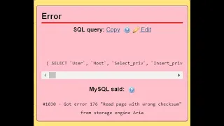 #1030 Got error 176 “Read page with wrong checksum” from storage engine Aria