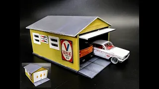 Garage Diorama Kit Scale Model How To Assemble Paint Weather AMT 1361 1/64 Hot Wheels Matchbox