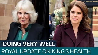 Camilla and Eugenie say King Charles is ‘doing very well’ | ITV News