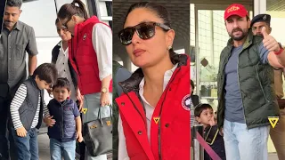 It's Weekend Time 😍 Kareena Kapoor Khan, Saif Ali Khan with their Kids Spotted at Mumbai Airport💖📸