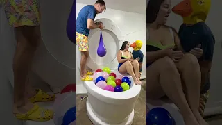 My EXBOYFRIENDS PRANKED Me with Rubber Ducky and Balloons in the Worlds Largest Toilet #shorts