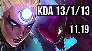 DIANA vs KHA'ZIX (JUNGLE) | 13/1/13, Legendary, 300+ games | EUW Master | v11.19