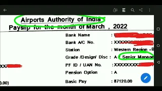 AAI Salary Slip March'22 | Airport Authority of India Salary Slip | Payslip of AAI Senior Manager