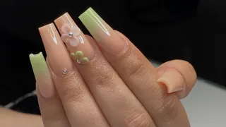 Coffin Ombre 3D Flower Acrylic Nail