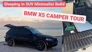 Minimalist Build SUV Camper Conversion TOUR | How I Sleep In My BMW X5 E70