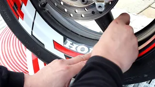 Instructions for installing kit reflective decals FIRE on the rim of the disc motorcycle Honda