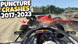 F1 PUNCTURE CRASHES 2017-2023