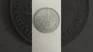 rare silver 1937 2 Reich Mark from Germany