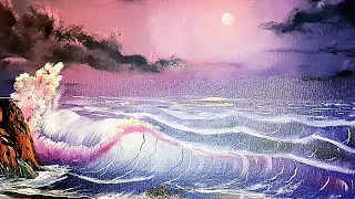 Боб Росс рисует фиолетовый морской пейзаж