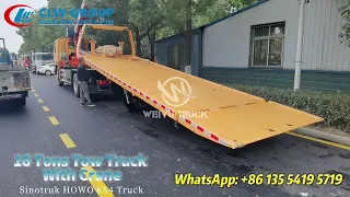 HOWO 10 Wheels 16tons Tilt Tray Rollback Flatbed Recovery Tow Truck with 12 Tons Straight Boom Crane