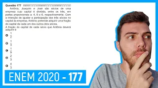 🛑Questão 177 Enem 2020 - Resolução Passo a Passo -  Antônio, Joaquim e José são sócios de...