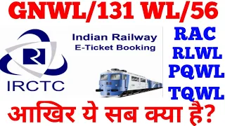 GNWL/WL meaning in hindi/means of railway Waiting list/gnwl pqwl tqwl rac| in IRCTC by how to book