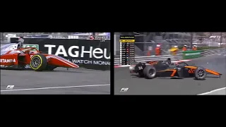 Sean Gelael Monaco crash vs Jake Hughes crash | side by side comparison