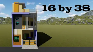 16*38 house design 3d # 16*38 house plan with car parking # 16 by 38 feet house plan
