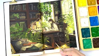 Cozy Art Video / Gouache Painting / Paint with Me / Study with Me / Study Room / Painting Tutorial 📚