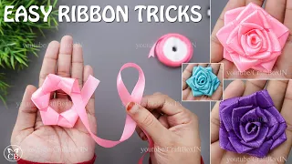DIY Satin Ribbon Rose flowers | How to make ribbon rose | Ribbon decoration ideas | Ribbon hacks