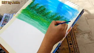 Easy scenery tree Forest painting for beginners || Acrylic painting