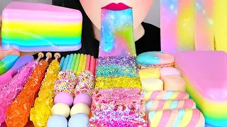 ASMR UNICORN DESSERTS 유니콘 디저트 먹방 EDIBLE SPOONS, HONEYCOMB, JELLY NOODLES 먹는 숟가락, 무지개 젤리, 젤리국수MUKBANG