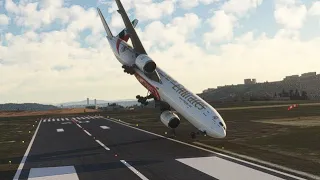 Crazy Landing//The Boeing 777 Emirates plane landed at the airport on top of Mt